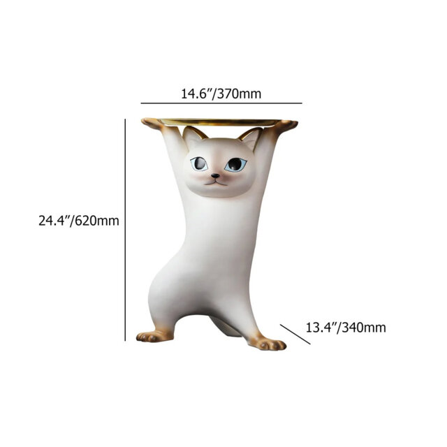 Modern Cat Side Table Floor Resin Figurine with Gold Tray Table End Table