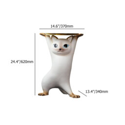 Modern Cat Side Table Floor Resin Figurine with Gold Tray Table End Table