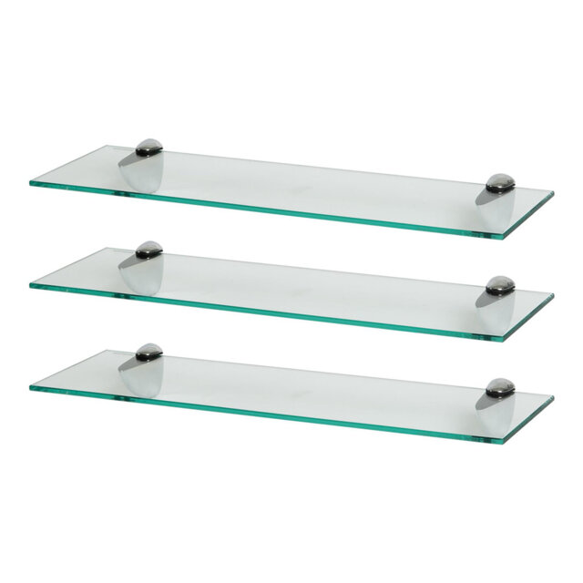 Harbour Housewares - Floating Glass Shelves with Silver Brackets - Set of 3