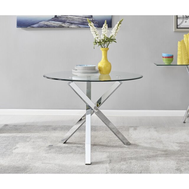 Chowchilla Circular Glass and Chrome Dining Table - Modern Design