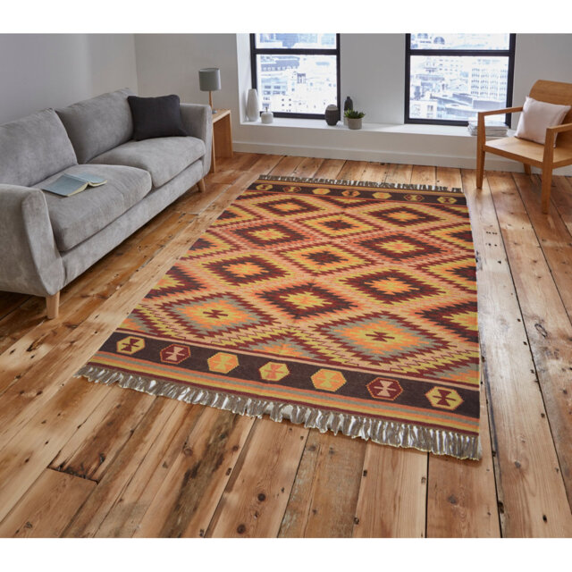 Berengere Handmade Wool Yellow/Red Rug