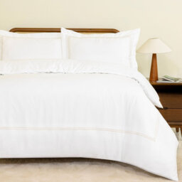 MHG Living Duvet Cover Set Oxford Gold Baratta Stitch Design Cotton Bedding - Includes 2 Pillowcases