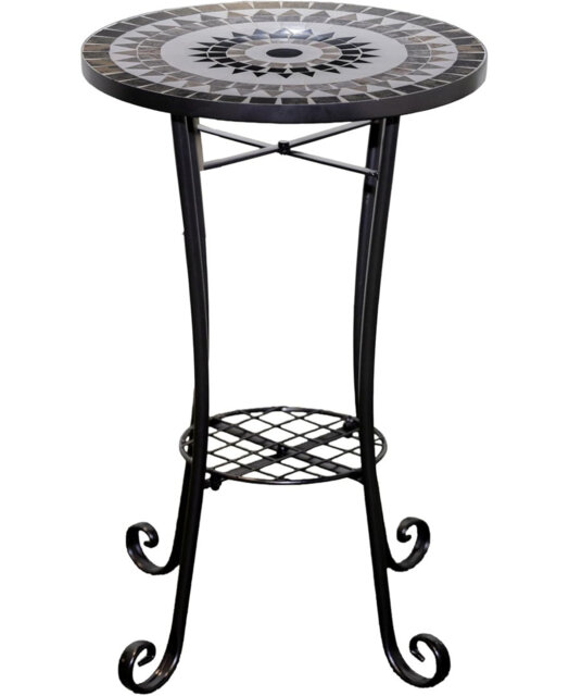 Medina Mosaic Plant Stand Side Table with Ceramic Tile Top for Indoor and Outdoor Use