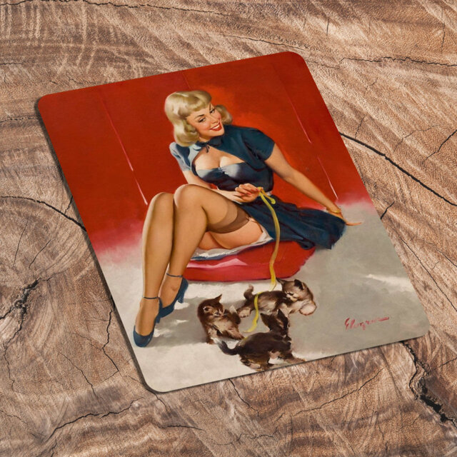 Pin up Girl Red Kitten Personalised Art Wall DÃ©cor