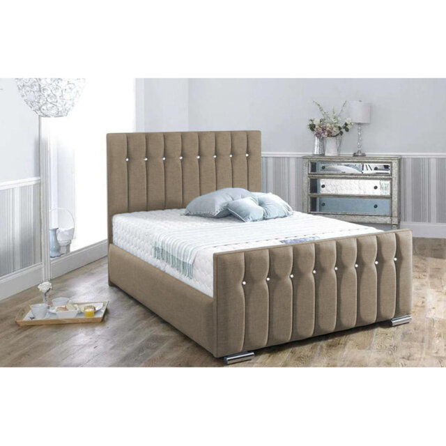 Mongo Upholstered Bed Frame - Plush Velvet Bed with Padded Headboard and Sprung Slats