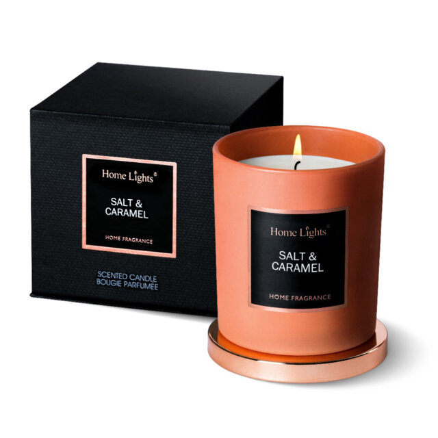 Salt & Caramel Scented Jar Candle with Glass Holder