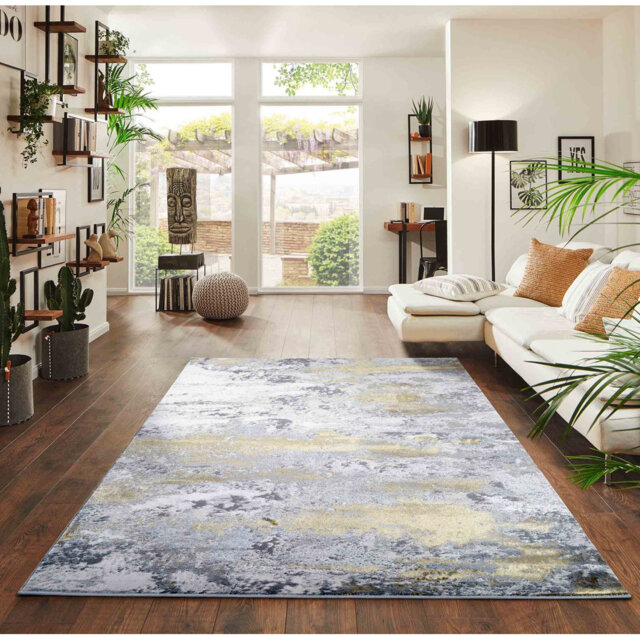 Hesperange Abstract Power Loom Gold Area Rug