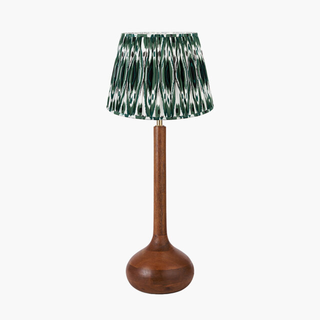 Beyzanur Oiled Wood Tall Neck Table Lamp Base with Izara 35cm Cinnamon Ikat Patterned Mushroom Pleat Tapered Lampshade