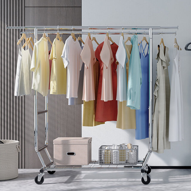 Double Rail Clothes Rack on Wheels, 295kg(650lbs) Capacity with Bottom Shelf, Extendable Length & Height