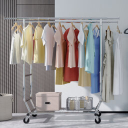 Double Rail Clothes Rack on Wheels, 295kg(650lbs) Capacity with Bottom Shelf, Extendable Length & Height
