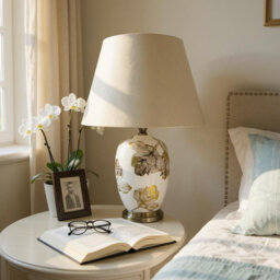 61cm Ceramic Table Lamp with Fabric Shade Textured Base - Elegant Bedside or Living Room Accent Lighting