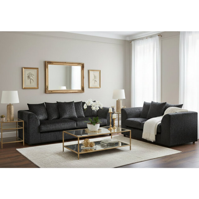 100% Crushed Velvet 3 and 2 Seater Sofas Sets Upholstered Living Room Sets