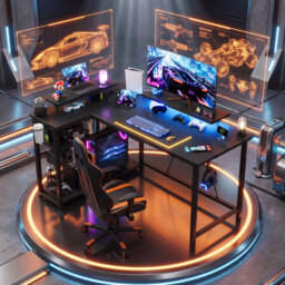 L-Shaped Metal Base Computer Desk