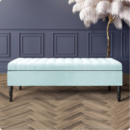 Safar Striped Ottoman Storage Bench – Upholstery Plush Velvet Shoe Bench with Black Turned Wooden Legs