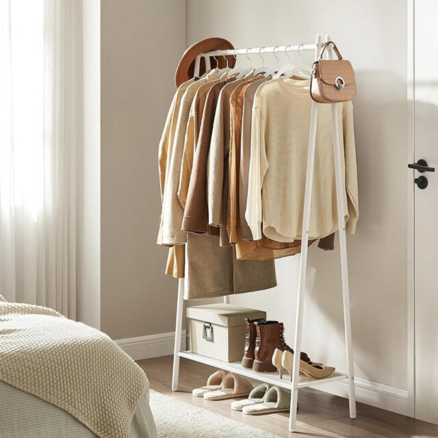 Clothes Rail with Steel Frame, White 34 x 93 x 153 cm Rack with Hanging Rail and Shelf