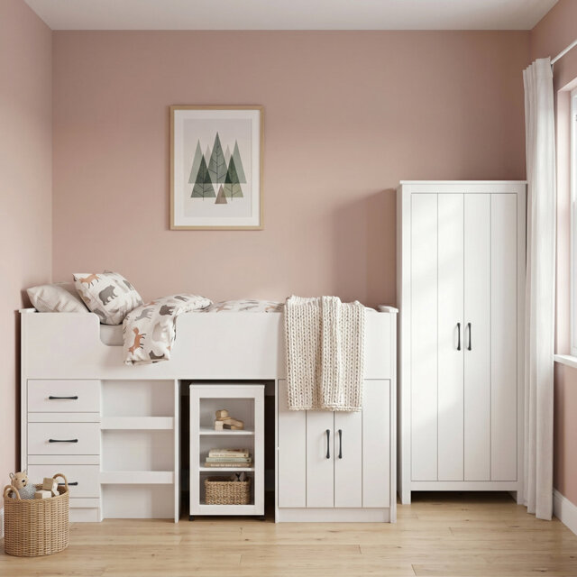 Limestone Kids Midsleeper With Wardrobe Bedroom Set