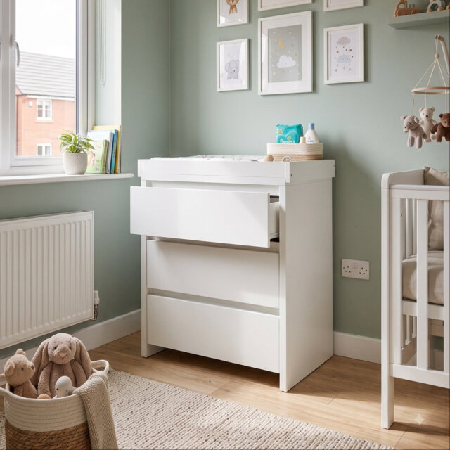 3-Drawer Baby Changing Table with Raised Changing Top
