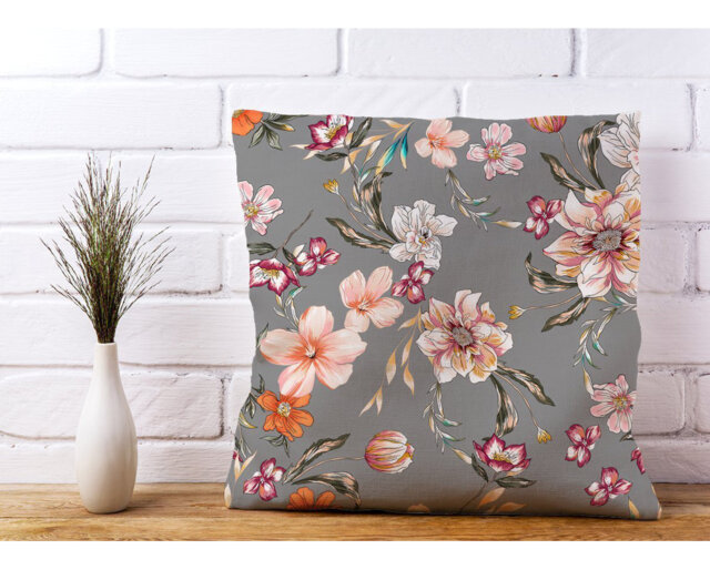 Reine Peony, Lily, Tulip, Daisy Colourful Floral Scatter Cushion with Filling