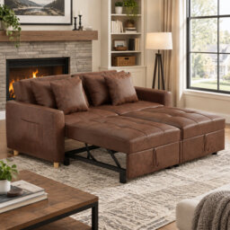 2 Seater Faux Leather Sofa Bed with Storage