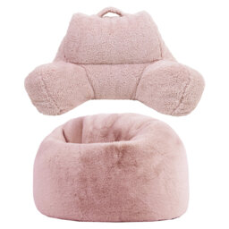 Kids Kingston Faux Fur Classic Bean Bag and Reading Pillow Set