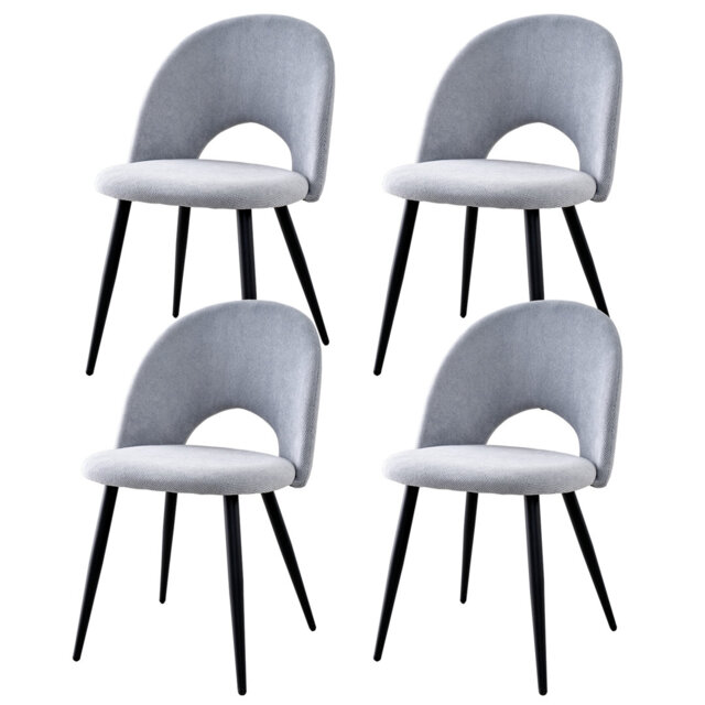 Set Of 4 Chairs - Modern Minimalist Horseshoe Velvet Dining Chair - Upholstered Hollow Back Chair - Black Metal Legs