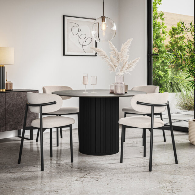 Arlo Marble Table Top W Oak Legs Myla Linen Dining Chair Grey