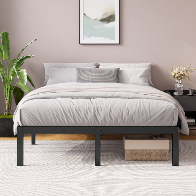 Barbieri Modern Metal Platform Bed Frame with Heavy Duty Steel Slat Support