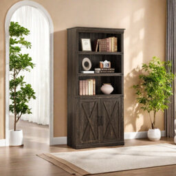Farmhouse Bookcases With Doors, Wooden Tall Bookshelf And Bookcase