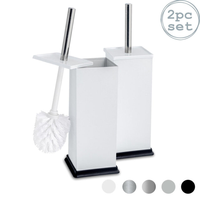 Harbour Housewares - 2x Square Toilet Brushes with Holder - Toilet Cleaning Brush Set with Non Slip Base