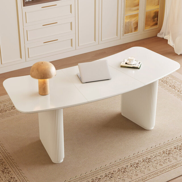 1.97 M Fan-Shaped White Desk for 2-4 People, Minimalist and Versatile (Desk Only)