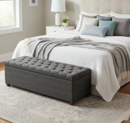 Linoso Chesterfield Storage Ottoman Bench, Tufted Upholstered Footstool with Hinged Lid and Square Wooden Legs
