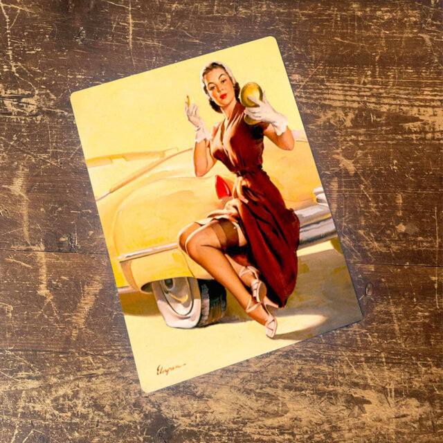 Pin up Girl on Car Metal Personalised Art Wall Décor