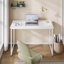 Computer Desk Small 100x50x75 cm Writing Desk with Metal Frame, Space-saving Study Table Wooden Computer Table for Home Office Bedroom