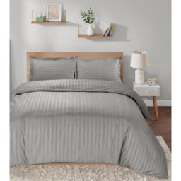 Microfiber Polyester Stripe Duvet Cover Set with Fitted Sheet Pillowcases