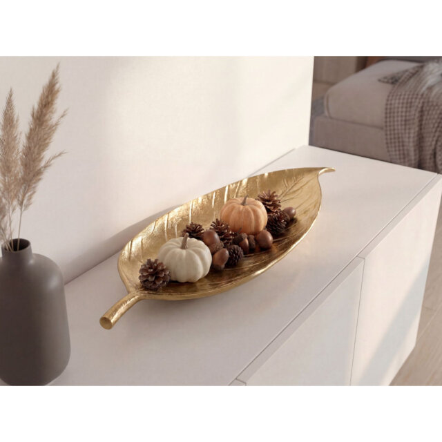 Leaf-Shaped Aluminium Decorative Bowl, Gold