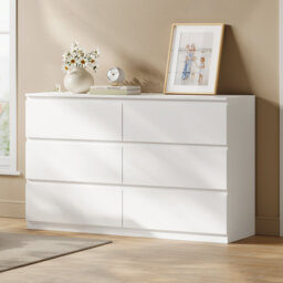 Bedroom Chest of Drawers with 6 Drawers, Living Room Cabinet, Modern Hallway Storage Unit, Handle-less Design, Space Saving Wooden Storage Dresser, 12