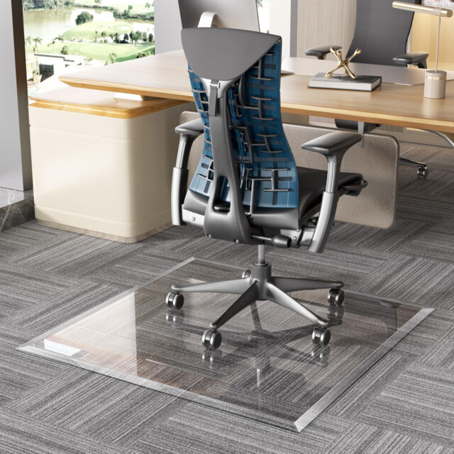 Beveled Edge Glass Chair Mat with Polished Edge Clear Office Chair Mat, Glides Smoothly, Suitable for Carpet or Hardwood Floors