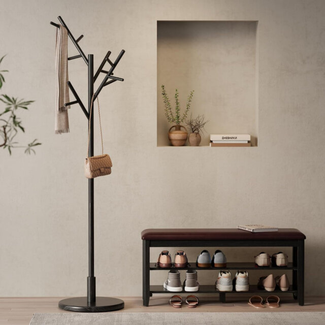 Solid Wood Freestanding 12 - Hook Coat Rack