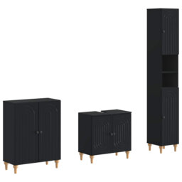 3 Piece Bathroom Cabinet Set with Shelf EDE Engineered Wood Furniture