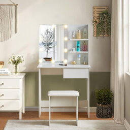 Dressing Table, 75X40x137cm Cosmetic Table Makeup Desk With Lights, 1 Drawer Vanity Table Set