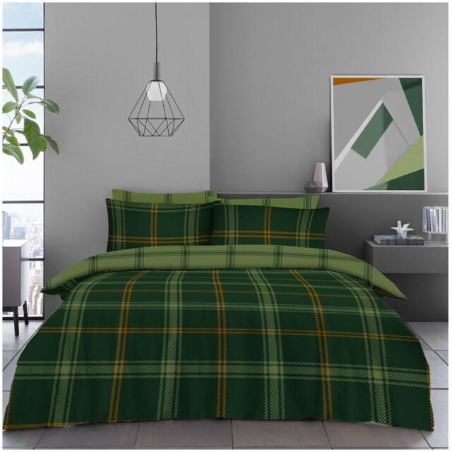 Big Check Polycotton Complete Bedding Set with Duvet Cover Matching Fitted Sheet & Pillowcases Soft Easy Care Bedding