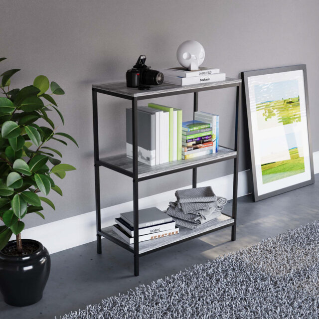 Sylvie 3 Tier Industrial Style Bookcase Living Room Shelving Unit With Metal Frame