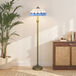 HOMCOM Tiffany-Style Floor Lamp Glass Shade 152cm Tall Bronze Tone/Blue