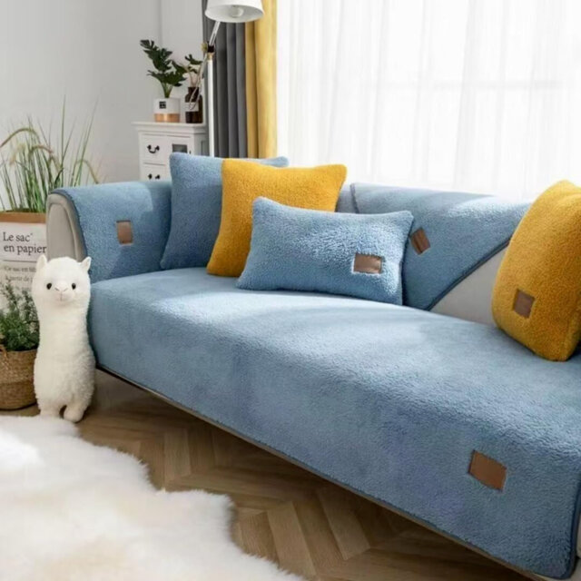 Sherpa Fleece Sofa Cover Super Soft, Non Slip, Washable Blue