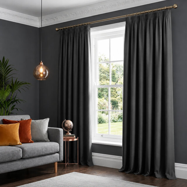 100% Polyester Blackout Pencil Pleat Room Darkening Curtains (Set of 2)