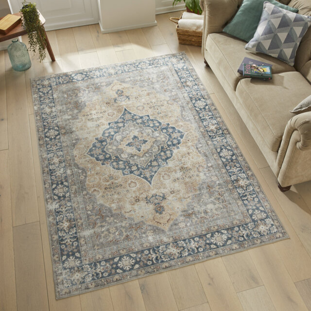 Traditional Gold Washable/Stain Guarded Area Rug