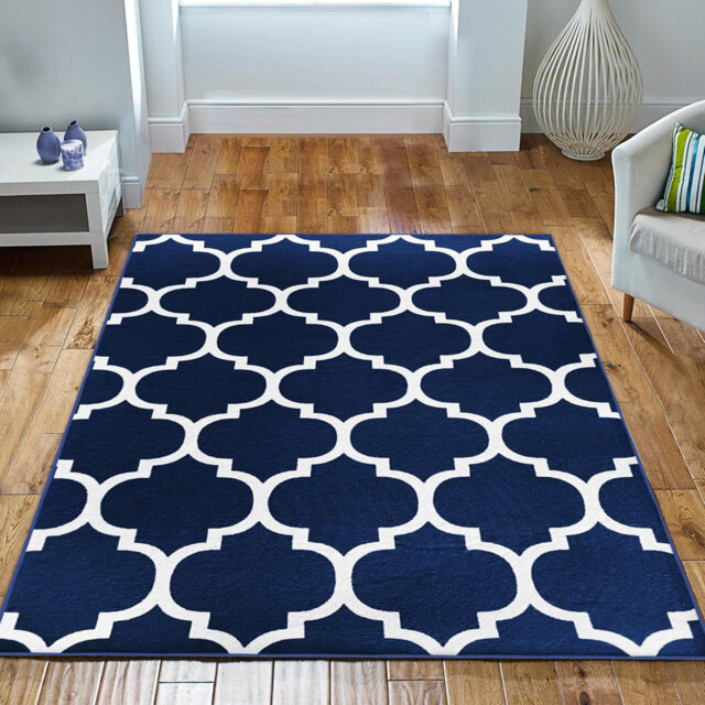 Aspire Homeware Navy Geometric Area Rug Modern Trellis Indoor Carpet