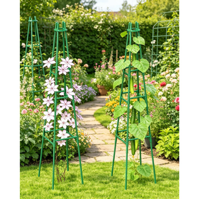 "65"" Tall Garden Trellis For Climbing Plants (2 Pack), Adjustable Plant Support Obelisk, Rust-Resistant Metal Trellis Cages For Tomatoes, Vines, Flower"