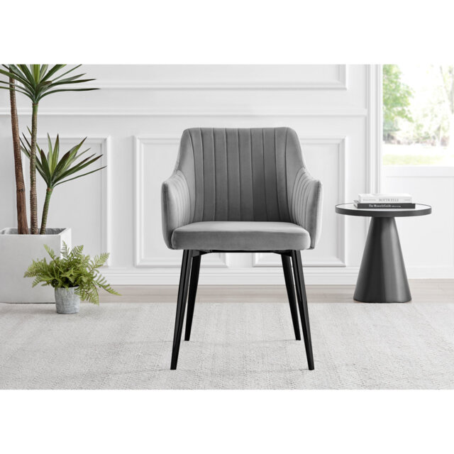 Tierra Modern Chrome Metal & Glass Round Dining Table Set with 4 Luxury Button Velvet Chairs