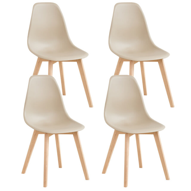 43cm Nordic Dining Chair, Plastic Shell Side Chair with Solid Wood Legs for Kitchen Dining Room